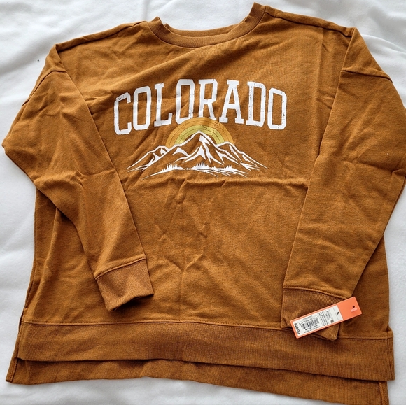 NWT Brown Lightweight Sweatshirt, Long Sleeved, Colorado Graphic Front - Picture 1 of 16